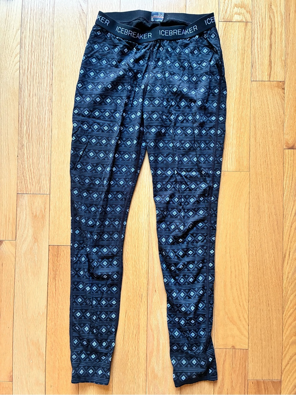 Icebreaker Black Geometric Merino Wool Thermal Base Layer Leggings
